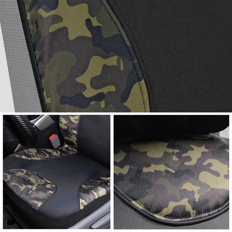 BDK Waterproof Camo Seat Covers for Car Truck Van SUV, 2 Pack â€“ Two-Tone Black & Camouflage, Durable Neoprene Seat Protectors, Sideless Design Compatible with Armrests and Airbags - Image 5